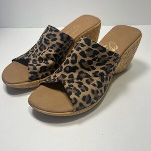 Onex Wedge Sandals Leopard Print Brown Cork Slip-On Size 6.5